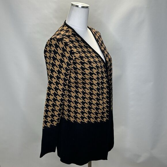 Charter Club Women’s Size Small Brown Black Houndstooth Open Duster Cardigan NEW - Picture 2 of 9